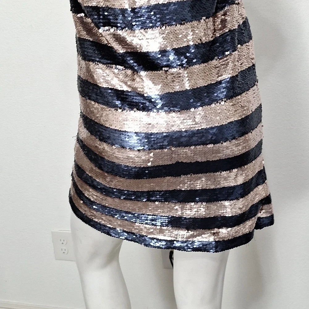 GAP Kids Sequin Navy & Rose Gold Striped Party Dress Size XL
